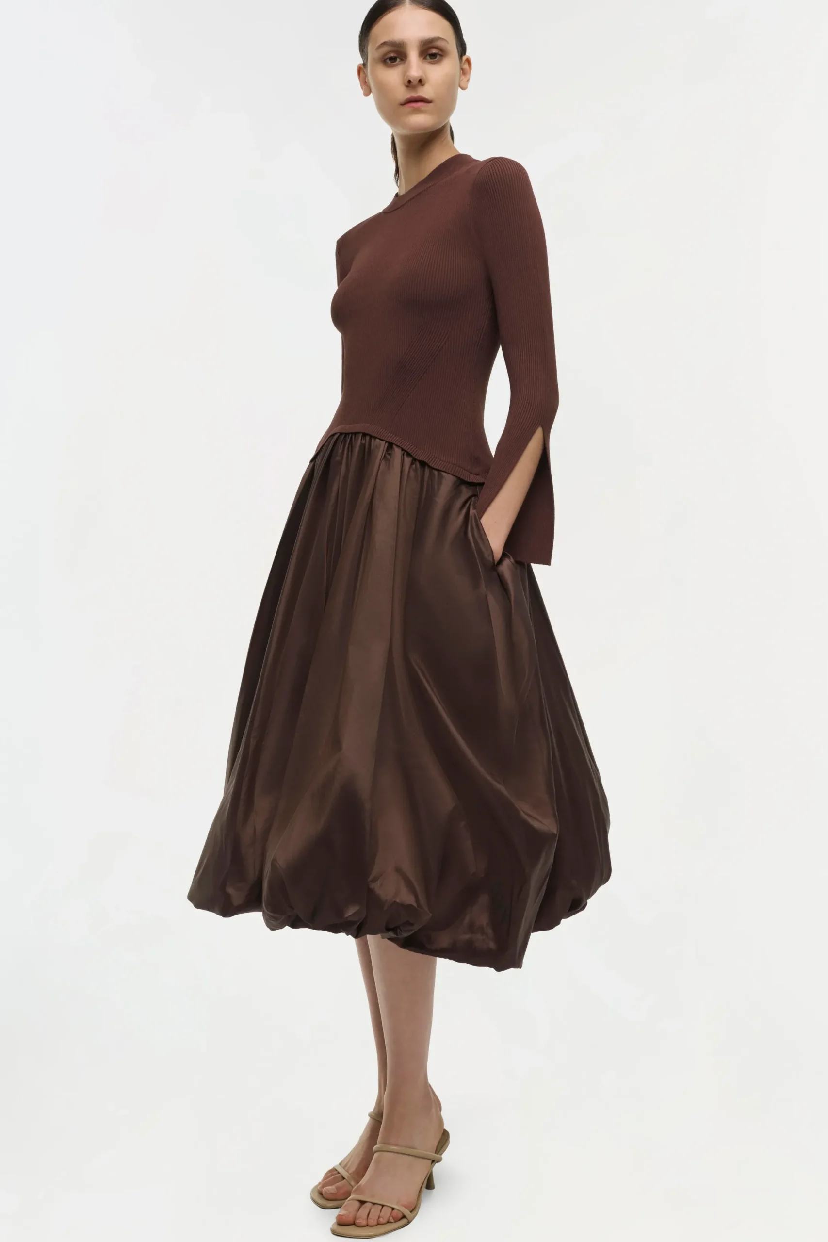 Women Simkhai Kenlie Taffeta Knit Midi Dress