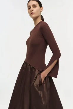 Women Simkhai Kenlie Taffeta Knit Midi Dress